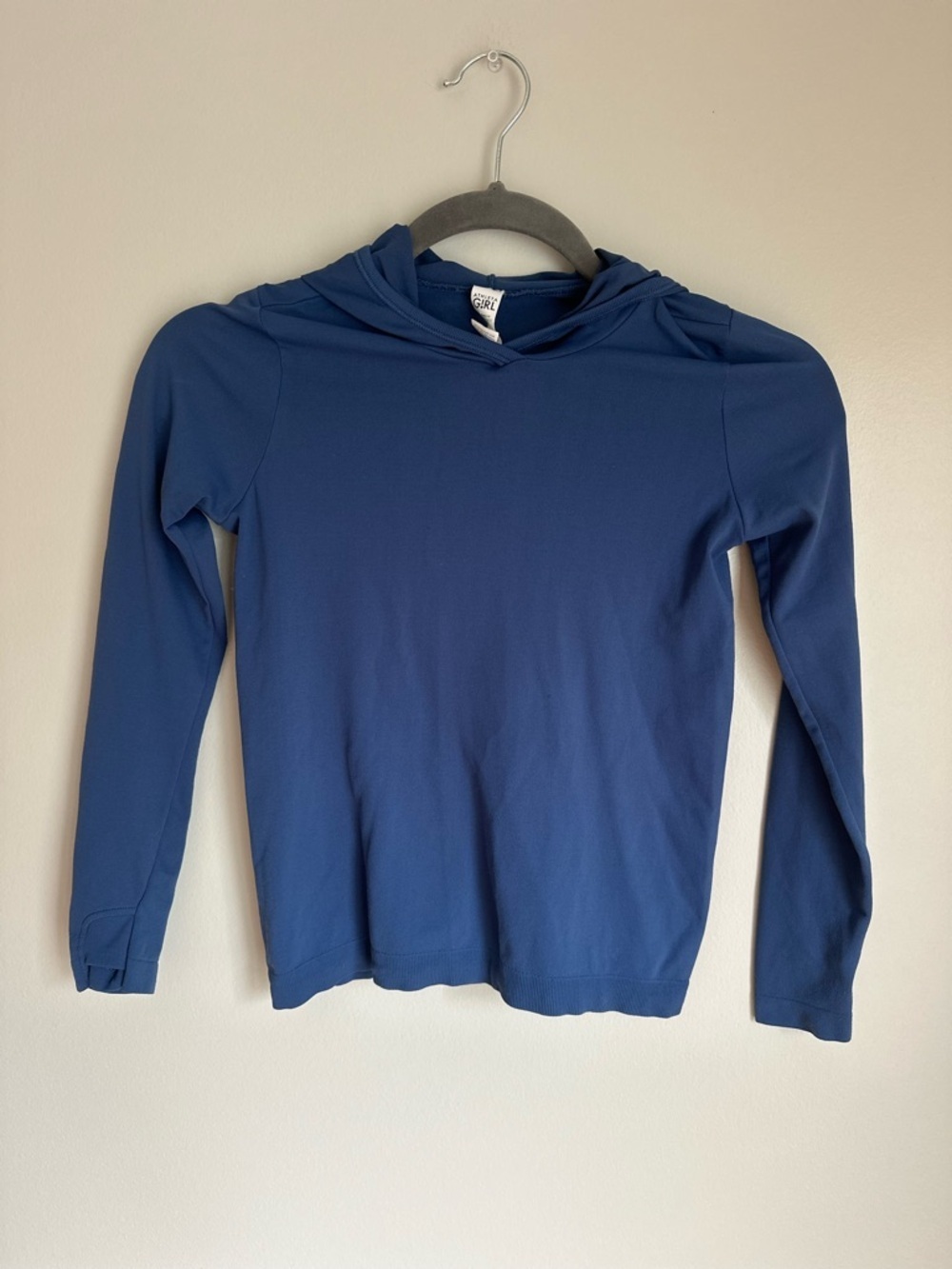 Athleta Girl Long Sleeve Performance Shirt Hood Thumb Holes Periwinkle Blue S/7